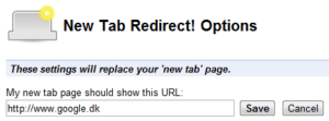Google Chrome startside - Vælg startside på ny fane i Google Chrome med New Tab Redirect