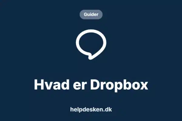 Grafisk featured image i kategorien Guider, med et stiliseret brand line-ikon på ensfarvet baggrund, der illustrerer emnet «Hvad er Dropbox».