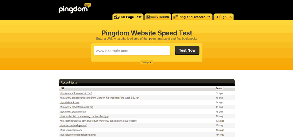 Hurtigere WordPress side Pingdon Website Speed Test