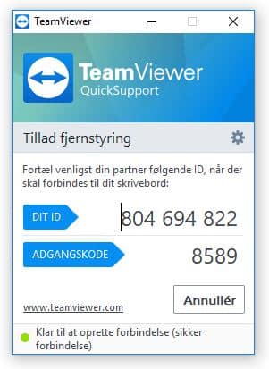 Hvad er Teamviever Quicksupport - Du skal oplyse dit ID og adgangskode til personen der skal have adgang til din computer