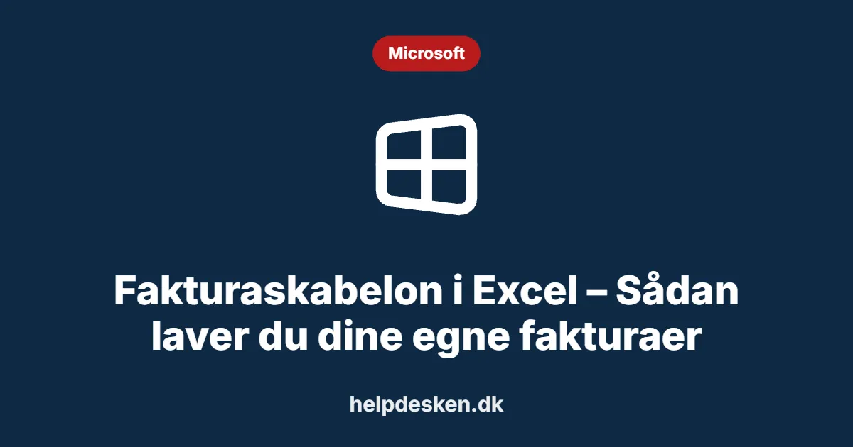 Grafisk featured image i kategorien Microsoft, med et stiliseret brand windows-ikon på ensfarvet baggrund, der illustrerer emnet «Fakturaskabelon i Excel – Sådan laver du dine egne fakturaer».