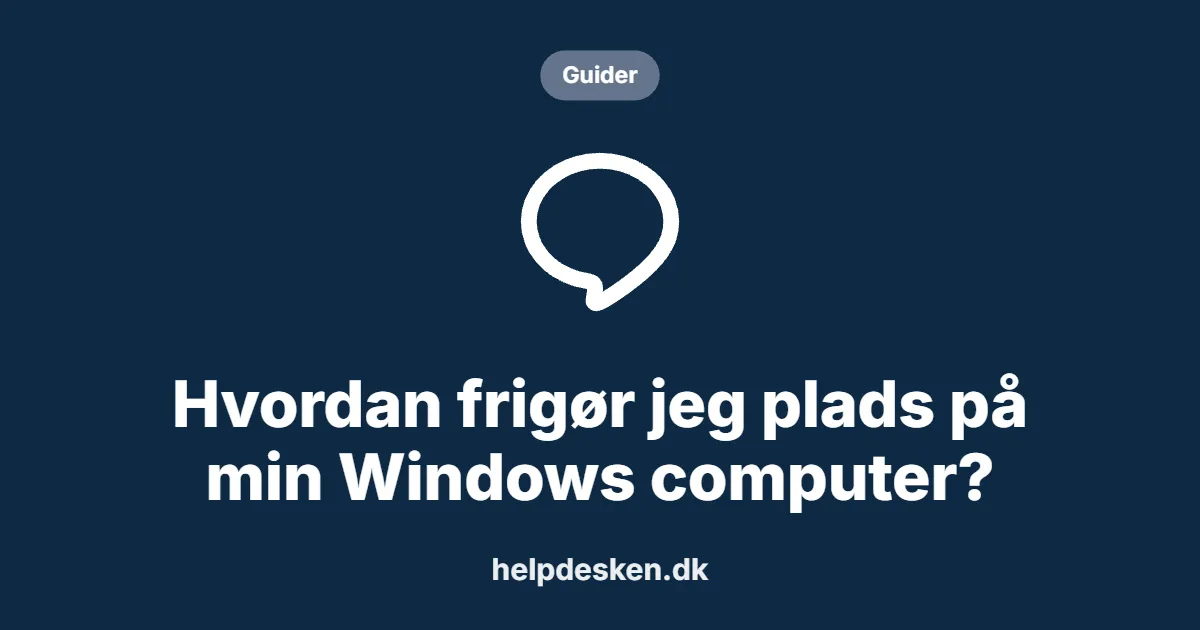 Grafisk featured image i kategorien Guider, med et stiliseret brand line-ikon på ensfarvet baggrund, der illustrerer emnet «Hvordan frigør jeg plads på min Windows computer?».
