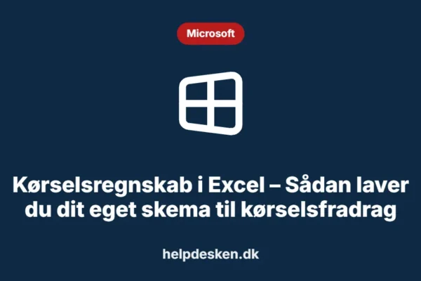 Grafisk featured image i kategorien Microsoft, med et stiliseret brand windows-ikon på ensfarvet baggrund, der illustrerer emnet «Kørselsregnskab i Excel – Sådan laver du dit eget skema til kørselsfradrag».