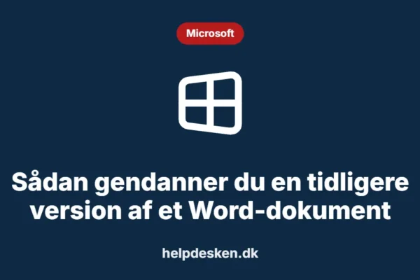 Grafisk featured image i kategorien Microsoft, med et stiliseret brand windows-ikon på ensfarvet baggrund, der illustrerer emnet «Sådan gendanner du en tidligere version af et Word-dokument».