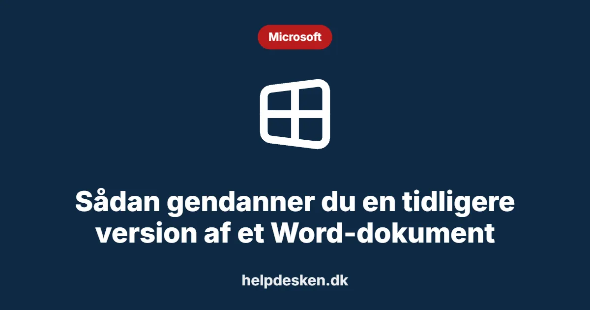 Grafisk featured image i kategorien Microsoft, med et stiliseret brand windows-ikon på ensfarvet baggrund, der illustrerer emnet «Sådan gendanner du en tidligere version af et Word-dokument».