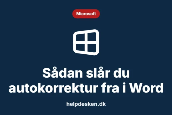 Grafisk featured image i kategorien Microsoft, med et stiliseret brand windows-ikon på ensfarvet baggrund, der illustrerer emnet «Sådan slår du autokorrektur fra i Word».