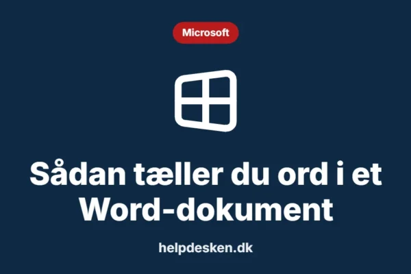 Grafisk featured image i kategorien Microsoft, med et stiliseret brand windows-ikon på ensfarvet baggrund, der illustrerer emnet «Sådan tæller du ord i et Word-dokument».
