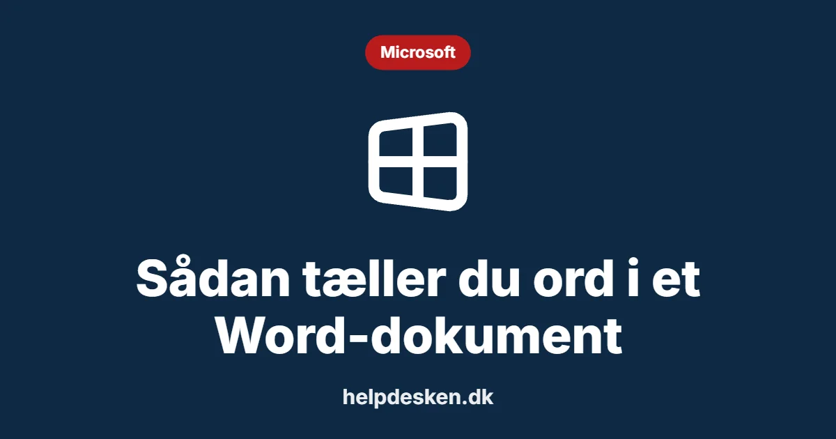 Grafisk featured image i kategorien Microsoft, med et stiliseret brand windows-ikon på ensfarvet baggrund, der illustrerer emnet «Sådan tæller du ord i et Word-dokument».